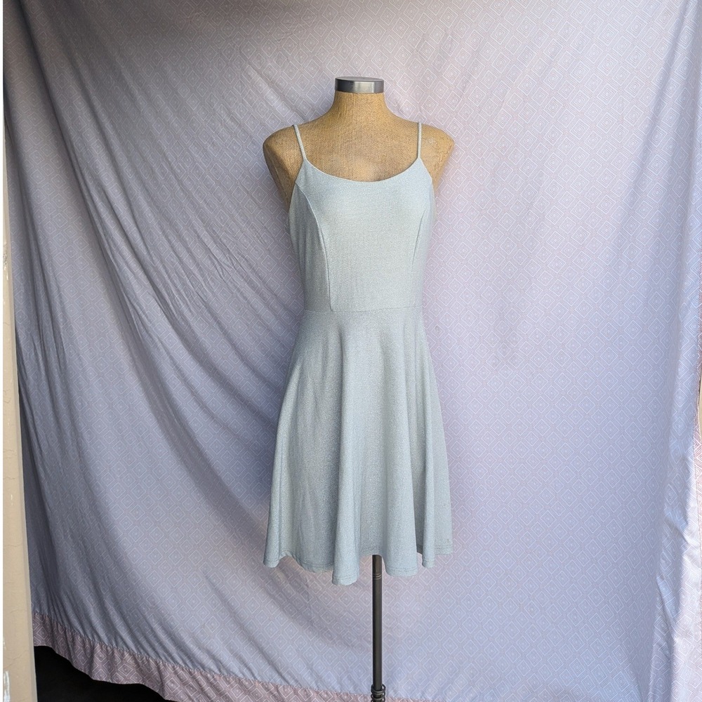 Bbonlinedress Skater Dress Women M Silver Excellent Metallic Fit Flare Mini